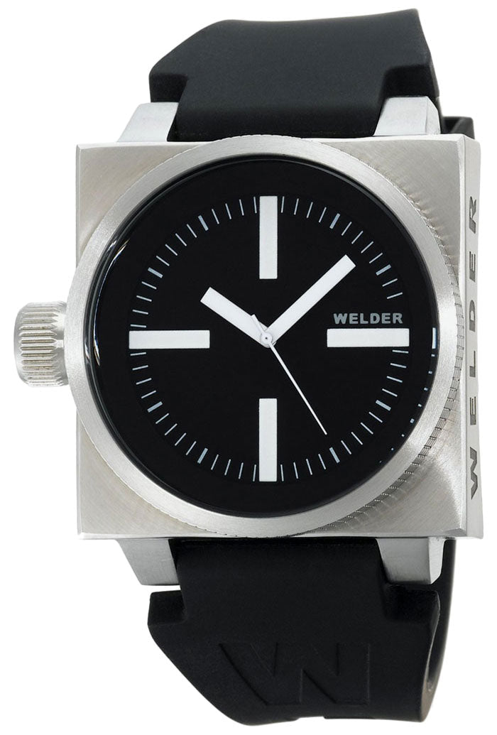 Welder by U-Boat K26 Interchangeable Black Rubber/Leather Straps Black Dial Steel Mens Sport Watch K26-5000 - Watches & Beyond