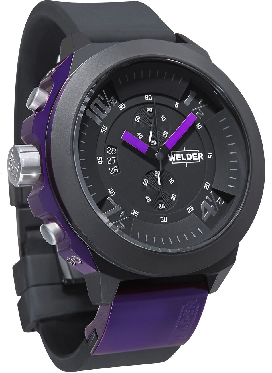 Welder by U-Boat K33 Chronograph Black Ion-plated Steel Purple/Black Rubber Strap Mens Sport Watch K33-9303 - Watches & Beyond