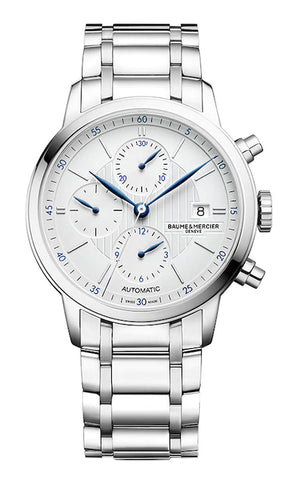 Watches - Mens-Baume & Mercier-M0A10331-40 - 45 mm, Baume & Mercier, chronograph, Classima, date, mens, menswatches, new arrivals, round, silver, stainless steel band, stainless steel case, swiss automatic, watches-Watches & Beyond