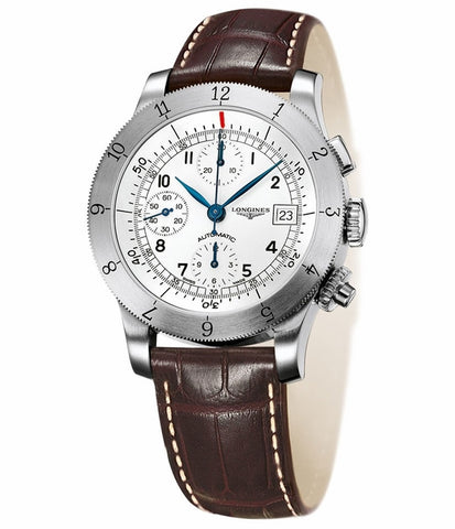 Watches - Mens-Longines-L27414732-12-hour display, 35 - 40 mm, 40 - 45 mm, date, Heritage, leather, Longines, mens, menswatches, round, seconds sub-dial, silver-tone, stainless steel case, swiss automatic, watches-Watches & Beyond