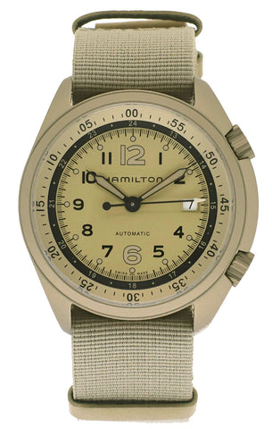update alt-text with template Watches - Mens-Hamilton-H80435895-40 - 45 mm, aluminum case, beige, bi-directional rotating bezel, canvas, date, Hamilton, Khaki Aviation, mens, menswatches, round, swiss automatic, watches-Watches & Beyond