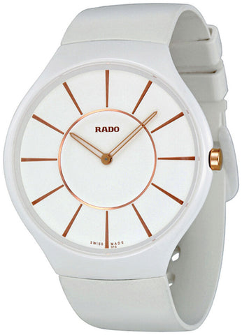 Watches - Womens-Rado-R27957109-35 - 40 mm, ceramic case, new arrivals, Rado, round, rubber, swiss quartz, True Thinline, watches, white, womens, womenswatches-Watches & Beyond