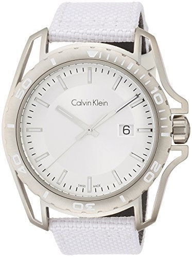update alt-text with template Misc.-Calvin Klein-K5Y31VK6-40 - 45 mm, Calvin Klein, date, Earth, leather, mens, menswatches, nylon, round, stainless steel case, swiss quartz, uni-directional rotating bezel, watches, white-Watches & Beyond