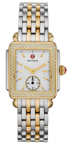 update alt-text with template Watches - Womens-Michele-MWW06V000023-25 - 30 mm, Deco, diamonds / gems, Michele, mother-of-pearl, new arrivals, rectangle, seconds sub-dial, stainless steel band, stainless steel case, swiss quartz, two-tone band, two-tone case, watches, white, womens, womenswatches-Watches & Beyond