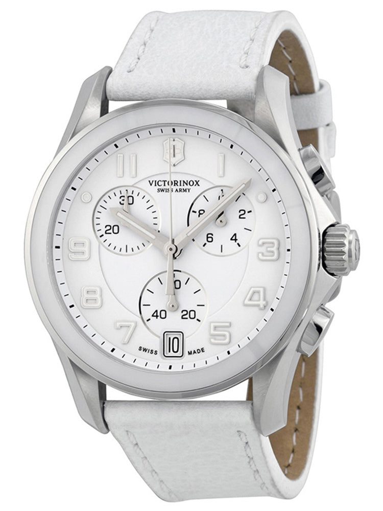 Watches - Womens-Victorinox Swiss Army-241500-40 - 45 mm, chrono classic, chronograph, Classic Chrono, date, leather, Mother's Day, round, seconds sub-dial, stainless steel case, swiss quartz, Victorinox Swiss Army, watches, white, womens, womenswatches-Watches & Beyond