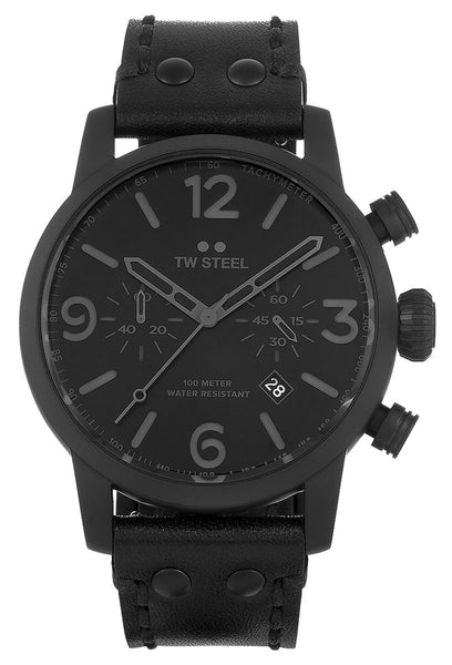 Watches - Mens-TW Steel-MS114-45 - 50 mm, black, black pvd case, chronograph, date, leather, Maverick, mens, menswatches, new arrivals, quartz, round, seconds sub-dial, tachymeter, TW Steel, watches-Watches & Beyond