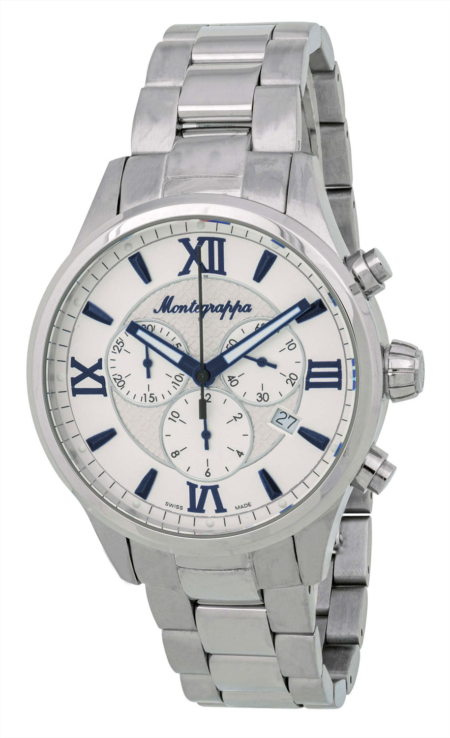 Watches - Mens-Montegrappa-IDFOWCIB-12-hour display, 40 - 45 mm, chronograph, date, Fortuna, mens, menswatches, Montegrappa, round, sale, silver-tone, stainless steel band, stainless steel case, swiss quartz, watches-Watches & Beyond