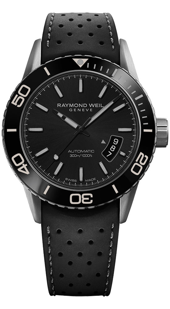 Watches - Mens-Raymond Weil-2760-TR1-20001-40 - 45 mm, black, black pvd case, date, mens, menswatches, new arrivals, Raymond Weil, rubber, swiss automatic, uni-directional rotating bezel, watches-Watches & Beyond