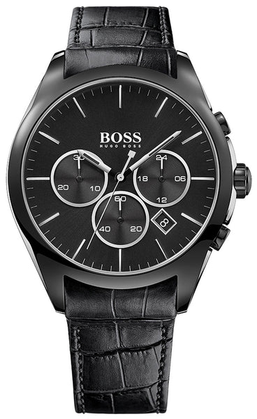 Watches - Mens-Hugo Boss-1513367-24-hour display, 40 - 45 mm, 45 - 50 mm, black, black PVD case, chronograph, date, Hugo Boss, leather, mens, menswatches, Onyx, round, stainless steel case, swiss quartz, watches-Watches & Beyond