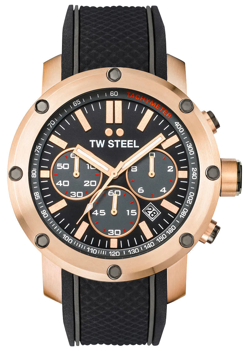 update alt-text with template Watches - Mens-TW Steel-TS5-45 - 50 mm, black, chronograph, date, Grandeur Tech, mens, menswatches, new arrivals, quartz, rose gold plated, round, rpSKU_TS1, rpSKU_TS10, rpSKU_TS2, rpSKU_TS3, rpSKU_TS4, seconds sub-dial, silicone band, tachymeter, TW Steel, watches-Watches & Beyond