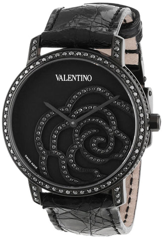 Watches - Womens-Valentino-V41SBQ6709-SSA09-35 - 36 mm, black, black pvd case, Diamond Rose, Diamonds / Gems, leather, new arrivals, swiss quartz, Valentino, watches, womens, womenswatches-Watches & Beyond