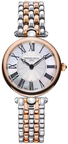 Watches - Womens-Frederique Constant-FC-200MPW2AR2B-25 - 30 mm, 30 - 35 mm, Classics Art Deco, Frederique Constant, leather, mother-of-pearl, new arrivals, round, silver-tone, stainless steel case, swiss quartz, two-tone case, watches, white, womens, womenswatches-Watches & Beyond