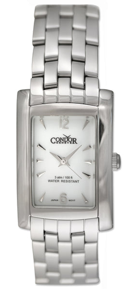 Watches - Mens-Condor-CWS105-25 - 30 mm, Condor, mens, menswatches, quartz, rectangle, stainless steel band, stainless steel case, watches, white-Watches & Beyond