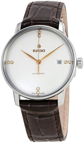 Watches - Mens-Rado-R22860725-35 - 40 mm, Coupole Classic, date, diamonds / gems, leather, mens, menswatches, Rado, round, silver-tone, stainless steel case, swiss automatic, watches-Watches & Beyond