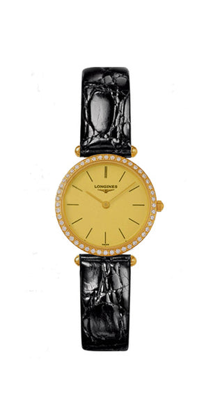 Watches - Womens-Longines-L41917322-20 - 25 mm, 25 - 30 mm, diamonds, gold-tone, La Grande Classique, leather, Longines, Mother's Day, round, swiss quartz, watches, womens, womenswatches, yellow gold case-Watches & Beyond