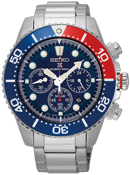 Watches - Mens-Seiko-SSC783P1-24-hour display, 40 - 45 mm, blue, chronograph, date, divers, mens, menswatches, Prospex, round, seconds sub-dial, Seiko, solar, stainless steel band, stainless steel case, uni-directional rotating bezel, watches-Watches & Beyond