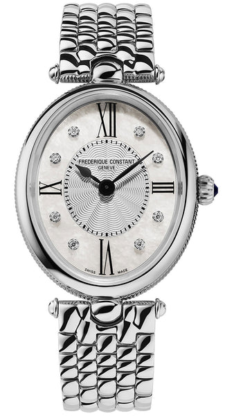 Watches - Womens-Frederique Constant-FC-200RMPW2V6B-25 - 30 mm, 30 - 35 mm, Classics Art Deco, diamonds / gems, Frederique Constant, mother-of-pearl, new arrivals, oval, silver-tone, stainless steel band, stainless steel case, swiss quartz, watches, white, womens, womenswatches-Watches & Beyond