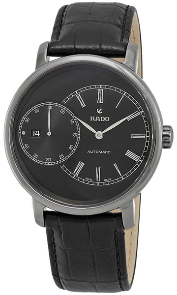 Watches - Mens-Rado-R14129176-40 - 45 mm, black, ceramic case, date, DiaMaster, leather, mens, menswatches, Rado, round, seconds sub-dial, swiss automatic, watches-Watches & Beyond