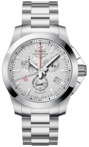 Watches - Mens-Longines-L38004766-12-hour display, 40 - 45 mm, chronograph, Conquest, date, divers, Longines, mens, menswatches, new arrivals, round, seconds sub-dial, silver-tone, stainless steel band, stainless steel case, swiss quartz, watches-Watches & Beyond