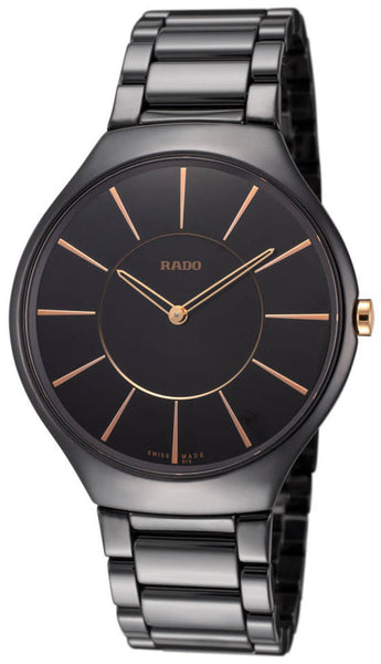 Watches - Mens-Rado-R27741152-35 - 40 mm, black, ceramic band, ceramic case, mens, menswatches, Rado, round, swiss quartz, True Thinline, watches-Watches & Beyond