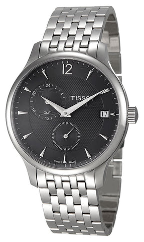 Watches - Mens-Tissot-T063.639.11.067.00-40 - 45 mm, black, date, GMT, gray, mens, menswatches, round, seconds sub-dial, stainless steel band, stainless steel case, swiss quartz, T-Classic Tradition, Tissot, watches-Watches & Beyond