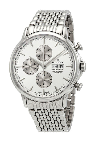 Watches - Mens-Edox-01120-3M-AIN-12-hour display, 40 - 45 mm, chronograph, date, day, Edox, Les Bemonts, mens, menswatches, round, seconds sub-dial, silver-tone, stainless steel band, stainless steel case, swiss automatic, watches-Watches & Beyond