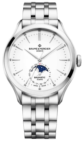 update alt-text with template Watches - Mens-Baume & Mercier-M0A10552-40 - 45 mm, Baume & Mercier, Clifton, date, mens, menswatches, moonphase, new arrivals, round, rpSKU_M0A10217, rpSKU_M0A10354, rpSKU_M0A10458, rpSKU_M0A10469, rpSKU_M0A10526, stainless steel band, stainless steel case, swiss automatic, watches, white-Watches & Beyond