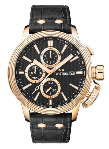 Watches - Mens-TW Steel-CE7012-45 - 50 mm, black, CEO Adesso, chronograph, date, leather, mens, menswatches, new arrivals, quartz, rose gold plated, round, seconds sub-dial, tachymeter, TW Steel, watches-Watches & Beyond