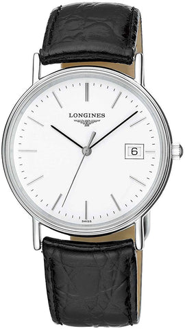 Watches - Mens-Longines-L47204122-30 - 35 mm, date, leather, Longines, mens, menswatches, Presence, round, stainless steel case, swiss quartz, unisex, unisexwatches, watches, white, womens, womenswatches-Watches & Beyond
