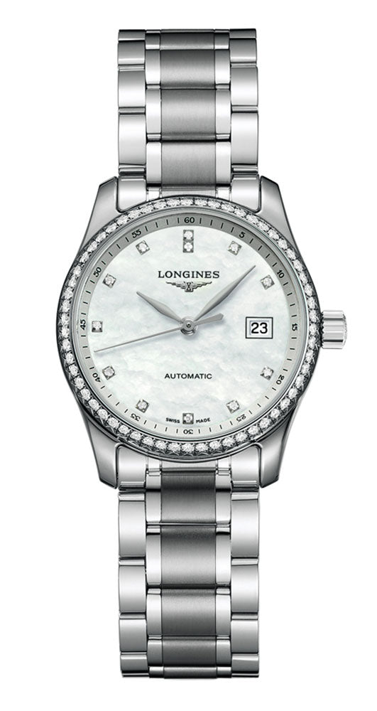 update alt-text with template Watches - Womens-Longines-L22570876-12-hour display, 25 - 30 mm, date, diamonds / gems, Longines, Master Collection, mother-of-pearl, new arrivals, round, rpSKU_L32580876, rpSKU_L45150876, rpSKU_L47410806, rpSKU_L47410996, rpSKU_WAT2314.BA0956, ship_2-3, stainless steel band, stainless steel case, swiss automatic, watches, white, womens, womenswatches-Watches & Beyond