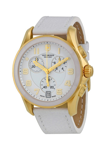 Watches - Womens-Victorinox Swiss Army-241511-40 - 45 mm, chrono classic, chronograph, Classic Chrono, date, leather, Mother's Day, round, seconds sub-dial, swiss quartz, Victorinox Swiss Army, watches, white, womens, womenswatches, yellow gold plated-Watches & Beyond