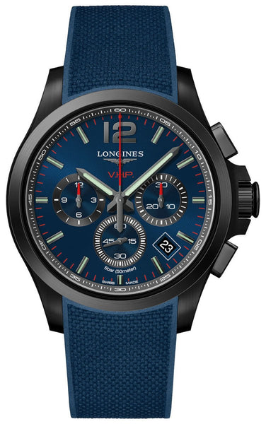 Watches - Mens-Longines-L37172969-12-hour display, 40 - 45 mm, black PVD case, blue, chronograph, Conquest, date, Longines, mens, menswatches, new arrivals, perpetual calendar, round, rubber, seconds sub-dial, swiss quartz, watches-Watches & Beyond