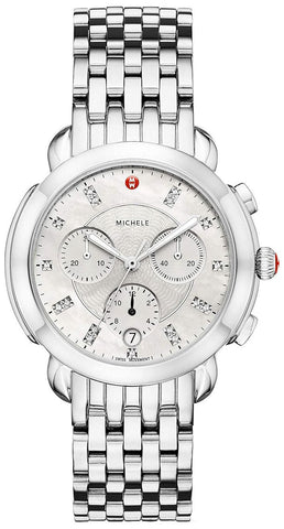 update alt-text with template Watches - Womens-Michele-MWW30A000015-12-hour display, 35 - 40 mm, chronograph, date, diamonds / gems, Michele, mother-of-pearl, new arrivals, round, rpSKU_FC-200MPWD2AR6B, rpSKU_MWW03C000516, rpSKU_MWW06A000778, rpSKU_MWW21B000147, rpSKU_MWW30A000001, seconds sub-dial, Sidney, stainless steel band, stainless steel case, swiss quartz, watches, white, womens, womenswatches-Watches & Beyond