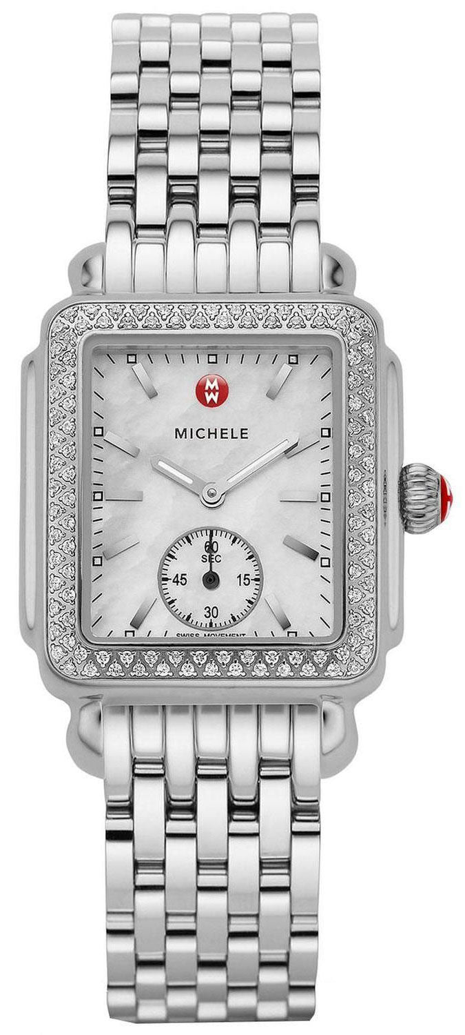 update alt-text with template Watches - Womens-Michele-MWW06V000001-25 - 30 mm, 30 - 35 mm, Deco, diamonds / gems, Michele, mother-of-pearl, new arrivals, rectangle, rpSKU_MWW03C000516, rpSKU_MWW06V000002, rpSKU_MWW16E000008, rpSKU_MWW21B000030, rpSKU_MWW21B000147, seconds sub-dial, stainless steel band, stainless steel case, swiss quartz, watches, white, womens, womens watches-Watches & Beyond