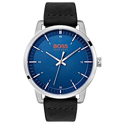 Watches - Mens-Hugo Boss-1550072-40 - 45 mm, blue, Hugo Boss, leather, mens, menswatches, Orange Stockholm, round, stainless steel case, swiss quartz, watches-Watches & Beyond