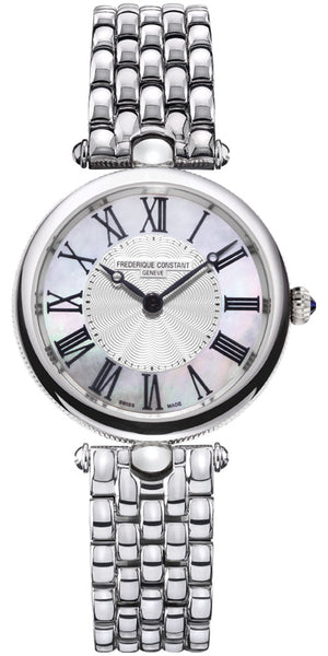 Watches - Womens-Frederique Constant-FC-200MPW2AR6B-25 - 30 mm, 30 - 35 mm, Classics Art Deco, Frederique Constant, mother-of-pearl, new arrivals, round, silver-tone, stainless steel band, stainless steel case, swiss quartz, watches, white, womens, womenswatches-Watches & Beyond