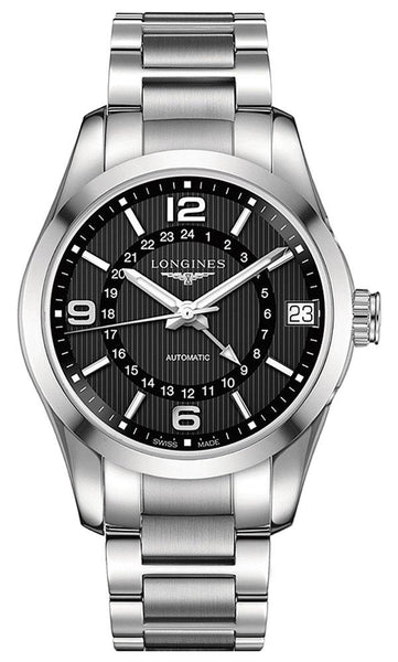 Watches - Mens-Longines-L27994566-40 - 45 mm, black, Conquest Classic, date, GMT, Longines, mens, menswatches, new arrivals, round, stainless steel band, stainless steel case, swiss automatic, watches-Watches & Beyond