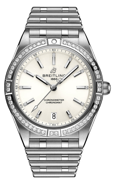 update alt-text with template Watches - Womens-Breitling-A10380591A1A1-35 - 40 mm, Breitling, Chronomat, compass, COSC, date, diamonds / gems, new arrivals, product_ContactUs, round, stainless steel band, stainless steel case, swiss automatic, uni-directional rotating bezel, watches, white, womens, womenswatches-Watches & Beyond