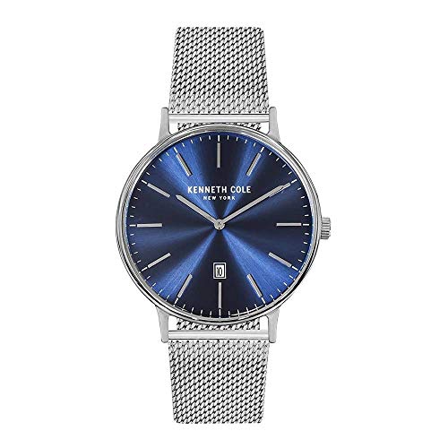 Misc.-Kenneth Cole-KC15057017-40 - 45 mm, blue, date, quartz, round, stainless steel band, stainless steel case, stainless steel mesh band, unisex, unisexwatches, watches-Watches & Beyond