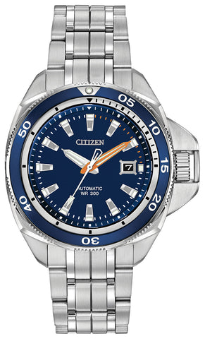 Watches - Mens-Citizen-NB1031-53L-40 - 45 mm, automatic, blue, Citizen, date, mens, menswatches, round, Signature, stainless steel band, stainless steel case, uni-directional rotating bezel, watches-Watches & Beyond
