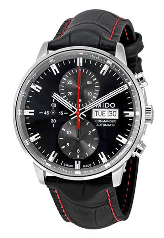 Watches - Mens-Mido-M016.414.16.051.00-12-hour display, 40 - 45 mm, black, chronograph, Commander, date, day, leather, mens, menswatches, Mido, new arrivals, round, second sub-dial, stainless steel case, swiss automatic, tachymeter, watches-Watches & Beyond