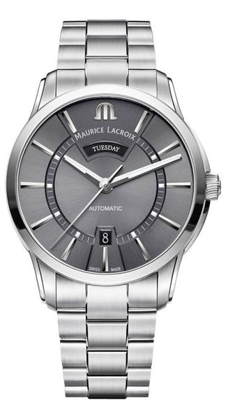 Watches - Mens-Maurice Lacroix-PT6358-SS002-332-1-35 - 40 mm, 40 - 45 mm, date, day, gray, Maurice Lacroix, mens, menswatches, Pontos, round, stainless steel band, stainless steel case, swiss automatic, watches-Watches & Beyond
