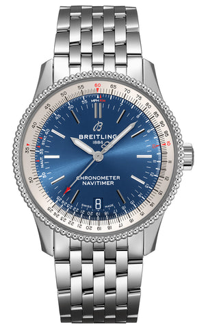 update alt-text with template Watches - Mens-Breitling-A17325211C1A1-35 - 40 mm, bi-directional rotating bezel, blue, Breitling, COSC, date, mens, menswatches, Navitimer, new arrivals, round, stainless steel band, stainless steel case, swiss automatic, watches-Watches & Beyond