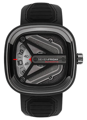 update alt-text with template Watches - Mens-SEVENFRIDAY-M3/01-45 - 50 mm, automatic, black, gray, gunmetal PVD case, leather, M-Series, mens, menswatches, new arrivals, rpSKU_T1/08, rpSKU_T1/09, rpSKU_T2/06, rpSKU_V1/01, rpSKU_W1/01, SEVENFRIDAY, skeleton, square, watches-Watches & Beyond