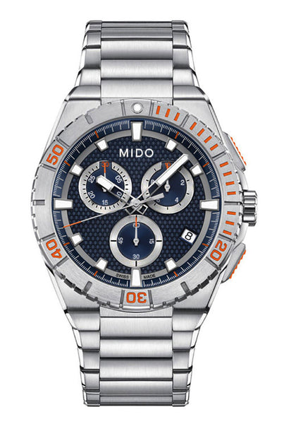 Watches - Mens-Mido-M023.417.11.041.00-40 - 45 mm, blue, chronograph, date, mens, menswatches, Mido, Ocean Star, round, seconds sub-dial, stainless steel band, stainless steel case, swiss quartz, watches-Watches & Beyond