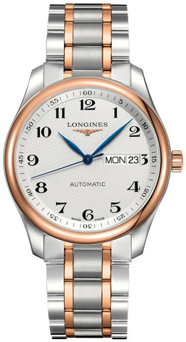 update alt-text with template Watches - Mens-Longines-L27555797-35 - 40 mm, date, day, Longines, Master Collection, mens, menswatches, new arrivals, rose gold band, round, ship_2-3, silver-tone, stainless steel case, swiss automatic, two-tone band, two-tone case, watches-Watches & Beyond