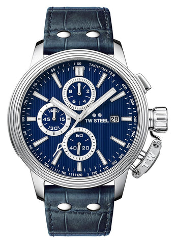 Watches - Mens-TW Steel-CE7008-45 - 50 mm, blue, CEO Adesso, chronograph, date, leather, mens, menswatches, new arrivals, quartz, round, seconds sub-dial, stainless steel case, tachymeter, TW Steel, watches-Watches & Beyond