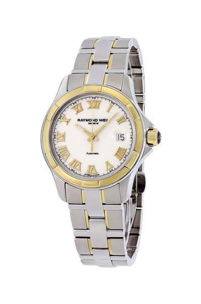 Watches - Mens-Raymond Weil-2970-SG-00308-35 - 40 mm, date, mens, menswatches, new arrivals, Parsifal, Raymond Weil, round, stainless steel band, stainless steel case, swiss automatic, two-tone band, two-tone case, watches, white, yellow gold band, yellow gold case-Watches & Beyond