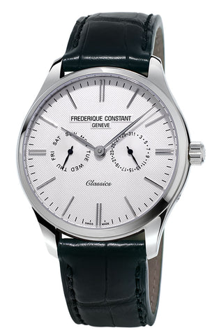 Watches - Mens-Frederique Constant-FC-259ST5B6-35 - 40 mm, 40 - 45 mm, Classics, date, day, Frederique Constant, leather, mens, menswatches, round, silver-tone, stainless steel case, swiss quartz, watches-Watches & Beyond