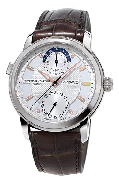 Watches - Mens-Frederique Constant-FC-750V4H6-24-hour display, 40 - 45 mm, Classic Hybrid Manufacture, date, dual time zone, Frederique Constant, leather, Manufacture, mens, menswatches, new arrivals, round, silver-tone, smartwatch, stainless steel case, swiss automatic, watches, world time-Watches & Beyond
